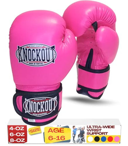 Kids Boxing Gloves for Training, Youth Punching Bag Gloves Age 4-15 | boys & girls, Wide hook-and-loop wrist strap, High-density foam padding, boxing, kickboxing, MMA, Muay Thai, fitness training - color: Pink, size: 8 oz