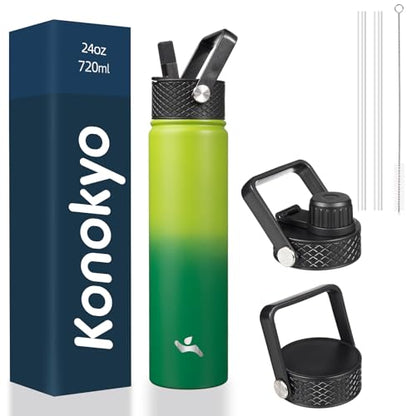 Konokyo 24 oz Insulated Stainless Steel Water Bottle with Straw Lid - color: Bamboo Grove, size: 24 Ounces