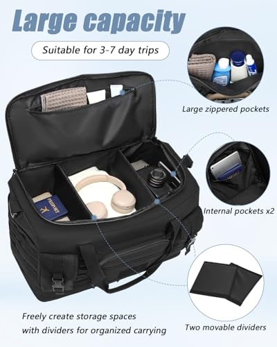 Tactical Duffle Bag - Gym Bag for Men with Shoe Compartment & Toiletry Bag | Carry on Luggage Mens Overnight Bag for Gym, Travel, Black - color: Black