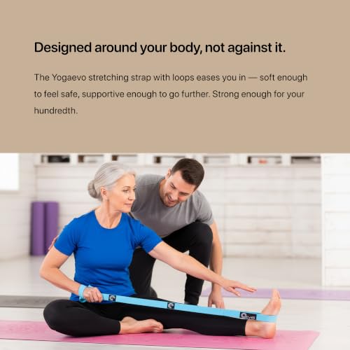 YogaEVO Elastic Stretching Strap with Loops for Physical Therapy - color: Blue