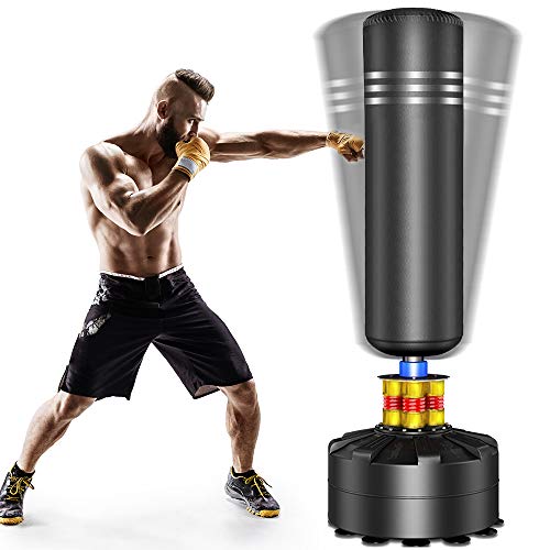 Punching Bag Heavy Boxing Bag with Suction Cup Stand- Freestanding Punching Bag for Adults Kickboxing Bags Kick Punch Bag for Home Gym Boxing Training Black, 69"