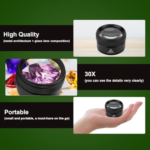 30X Portable Handheld Magnifier Optics Lens Loupes Magnifiers Dome Magnifying Glass for Jewelry Scope Stamps Seniors Reading Newspapers Crafts Watch Repair (30X 36MM) - size: 30X36MM