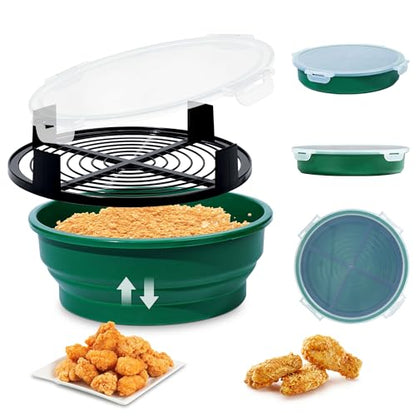 Collapsible Batter Bowl - Mess Free Better Breader Shaker Bowl with Lid Breading Shaker Container - Great for Fried Fish, Fried Chicken, Onion Rings, Wings & More,No Leak,Easy to Store