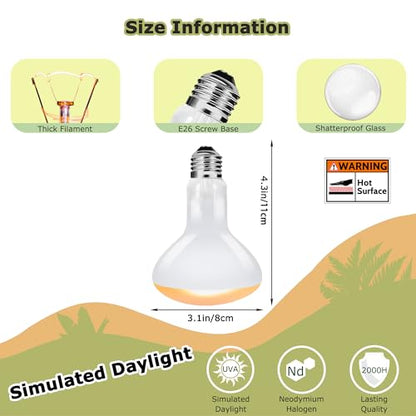 75W Reptile Heat Lamp Bulbs, 2.5 Inch UVA Amphibian Basking Spot Light for Bearded Dragon, Lizard, Tortoise & Chicks – Simulated Sunlight, Daylight Bulb for Aquariums and Tanks | 2 Pack