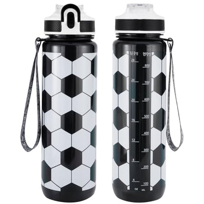 EYQ 32oz Water Bottle with Straw, Time Marker, Blue Purple - color: soccer