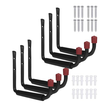 6 Pack Garage Hooks Heavy Duty, Utility Steel Hooks with EVA Foam Padding, 9.48inch Wall Mount J Organizer Hanger for Hanging Bikes Kayak Garden Tool Hose Bike Shelf - size: 9.48inch