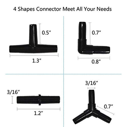 Aquarium 320 Feet Standard 3/16" Black Flexible Airline Tubing with Black Plastic Connectors for Fish Tank,Terrariums, and Hydroponics (320 Feet with connectors) - size: 320 Feet with connectors