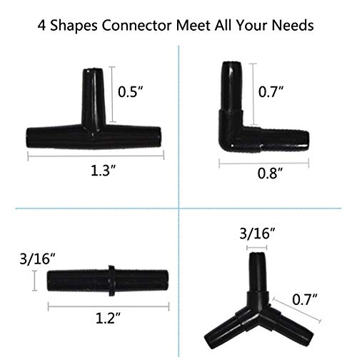 Aquarium 25 Feet 3/16 Inch ID Flexible Airline Tubing Come with Check Valves, Suction Cups, Air Stone, Control Valves and Connectors (Black)
