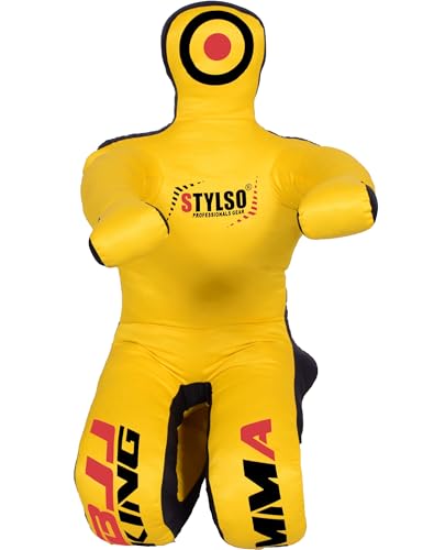 Un-Filled Grappling Dummy Wrestling Dummy Jiu Jitsu Dummy for BJJ MMA Judo Karate Practice Adult Kids - color: Yellow Sit, size: 5ft / 60"
