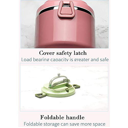 4 Tier Stackable Stainless Steel Lunch Box Sealed(pink, 4 layers) with spoon and fork - color: Pink, size: 4 layers