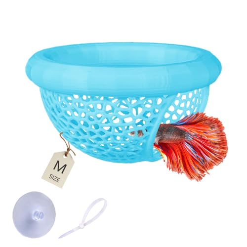 Floating Betta Hammock with Suction Cup, Shrimp Cave, Betta Fish Feeding Rings,3D Printed Aquarium Decor (Blue, Medium) - color: Blue, size: Medium