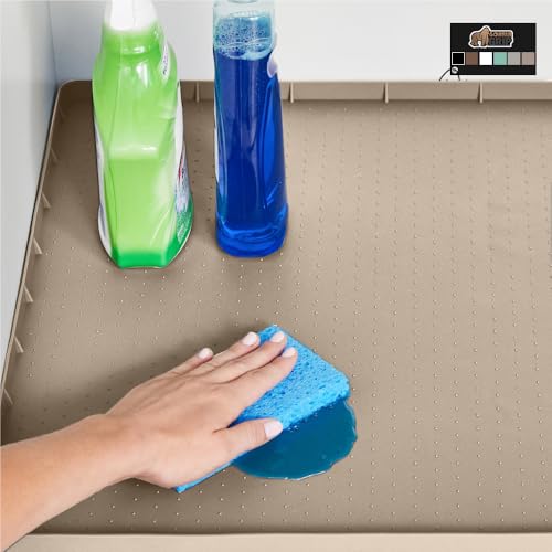 GORILLA GRIP Waterproof Silicone Under Sink Mat with Raised Lip for Kitchen and Bathroom, 46 x 22 in, Cabinet Shelf Liner Stay in Place Mats Dishwasher Safe Drawer Liner, Organizer Tray, Beige - color: Beige, size: 46"w X 22"l