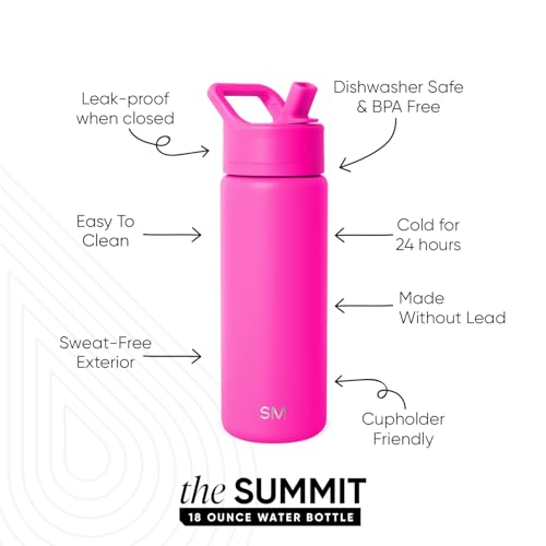 Simple Modern Insulated Water Bottle with Straw | 18oz | Pink - color: -Raspberry Vibes, style: 18oz