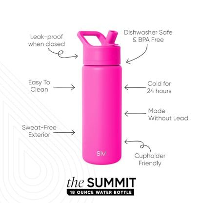 Simple Modern Insulated Water Bottle with Straw | 18oz | Pink - color: -Raspberry Vibes, style: 18oz