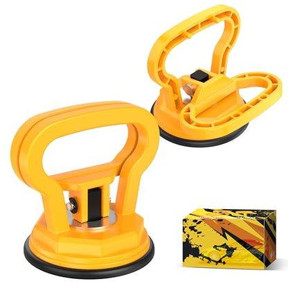 Glass Suction Cup Lifter Heavy Duty Tile Marble Suction Cup Vacuum Lifter with Handle for Granite Lifting & Window Replacement 30 lbs Load Capacity (2 Pack Yellow Small)