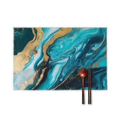 Placemat Set of 4 Washable Place Mats Heat Resistant Turquoise Blue Gold Marble Table Mats for Kitchen Non-Slip Placemats Wipeable Desktop Protection Mat for Dining Table, 30x45cm - color: Turquoise Blue Gold Marble