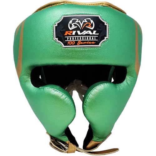 RIVAL Boxing RHG100 Professional Headgear - Lightweight Construction with Wide, Lateral Eye Opening for Maximum Visibility - color: Green/Gold, size: Small