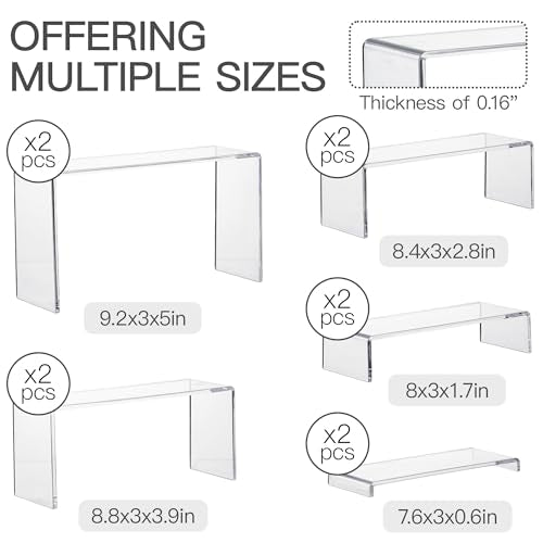 10 Pack Acrylic Display Risers, 2 Set(7”L~8”L~9”L) Perfume Stand Organizer, Easy to Store Clear Cupcake Stand, Display Risers for Retail Stores Special Events Exhibitions Home Decoration