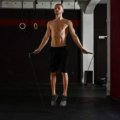 Jump Rope, Wastou Speed Jumping Rope for Training Fitness Exercise, Adjustable Adults Workout Skipping Rope for Men, Women, Kids, Girls - color: Black