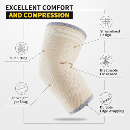 CAMBIVO 2 Pack Elbow Brace Compression Sleeve, Tennis & Golfer's Elbow - color: Beige, size: Small