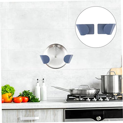 VOSAREA 5pair Abs Frosted Pot Lid Holder Seamless Adhesive Kitchen Storage Rack for Lids Pans and Trays Lightweight Organizer for Tidy Kitchen Use Blue