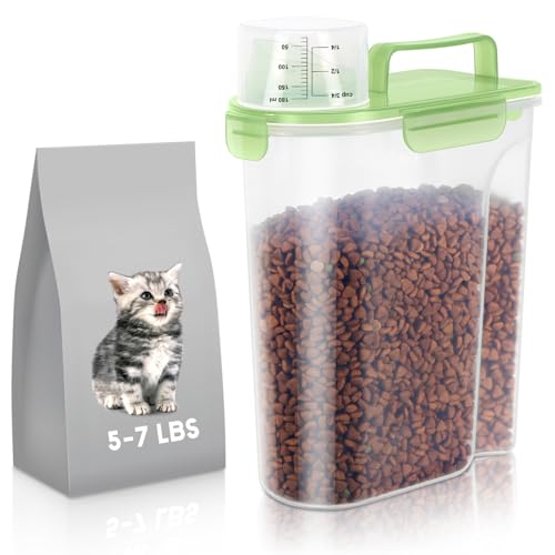 5-7Lbs/6Qt Dog Cat Storage Container Portable with Upgraded Large Spout and Cup, Plastic Pet Food Dispenser for Small Animal Kibble, Bird Seed, Oatmeal, Rice, Flour, Brown Sugart (Clear Green) - color: Clear Green, size: 5L-1pack