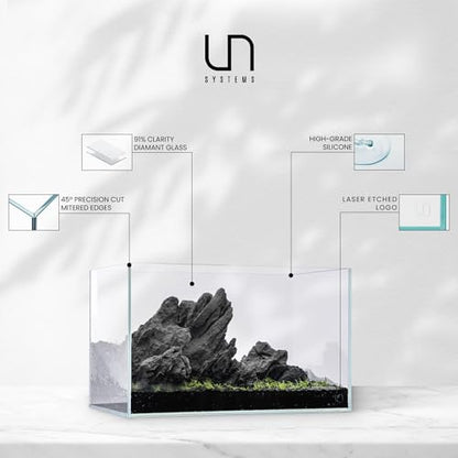 UNS Ultra Clear Rimless Tank - 3.4GAL | 13L - 17.71x6.69x6.69 | 45x17x17 CM, 5mm Glass Thickness, Leveling Mat Included - Low Iron, High Clarity Fish Tank w/ 45° Mitered Edge - [45L] - size: [45L] - 3.4 Gal - 17.71 x 6.69 x 6.69 in