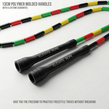 Elevate Rope Beaded Jump Rope, 1 in Beads, 10 ft Adjustable, Segmented - color: Rasta