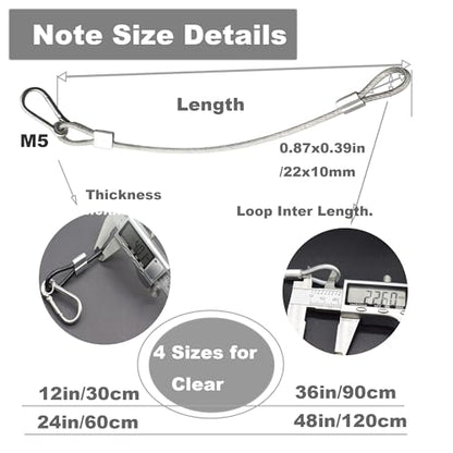 10 pcs 12 inch Vinyl Cover Coated Stainless Steel Wire Rope Lanyard Cable Tether Safety Strap with Hooks and 2 Loops (4mm Thickness), Clear - color: 10pcs_Clear, size: 12"/30cm