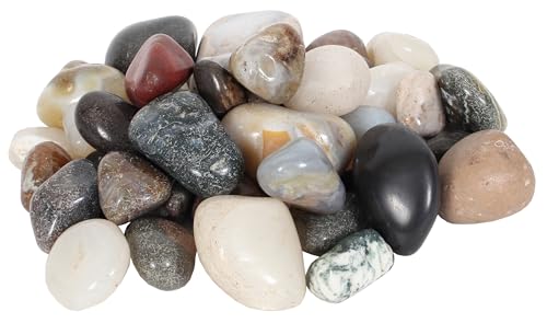 2 Pounds Decorative Stones, Rocks, Natural Polished Smooth Surfaces for Aquarium, Vases, Flower Bed and Landscaping Mixed Pebbles (Natural) - color: Natural