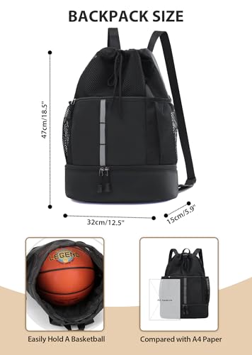 U・helper Drawstring Gym Backpack, Sports Cinch Sack, Swimming & Travel - color: Black