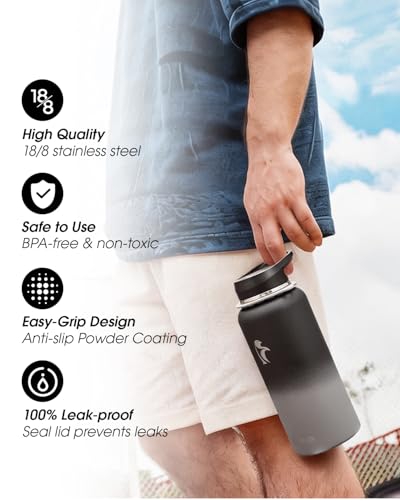 Coolflask 32 oz Water Bottle Insulated Stainless Steel with Strap - color: Piano Night, size: 32 Ounces