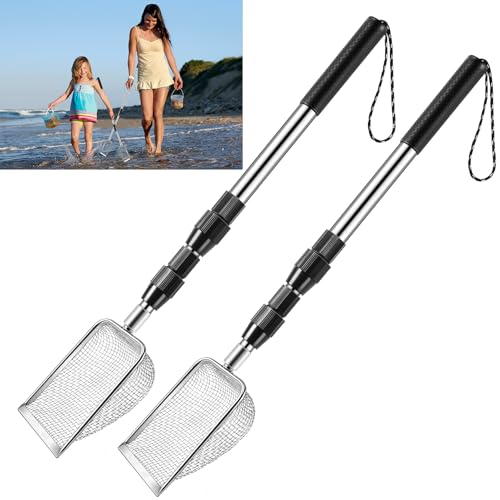 New Upgraded 2 Pcs Shark Tooth Sifter, Beach Sand Sifter, Sand Scoop Shell Scooper for Beach Scoop Shovel Sifter Tool for Picking Up Shells, Shark Tooth Sifter Dipper - color: Silver