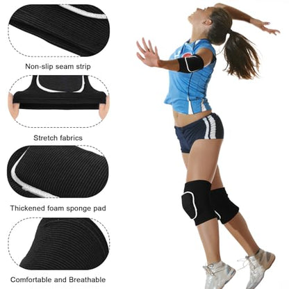 Sosation 2 Set Volleyball Elbow Pads and Knee Arm Sleeves,Black White - color: Black White