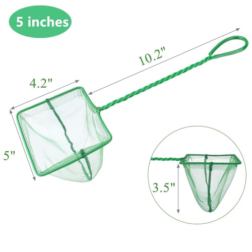 4in 5in 6in Aquarium Fish Net Green Fine Mesh Nylon Net Collection with 11" Long Handle Square Quick Catch Fish Net for Fish Tank - color: Green, size: 6PCS 4，5，6"