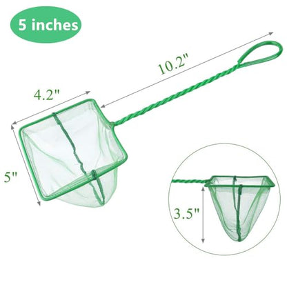 4in 5in 6in Aquarium Fish Net Green Fine Mesh Nylon Net Collection with 11" Long Handle Square Quick Catch Fish Net for Fish Tank - color: Green, size: 6PCS 4，5，6"