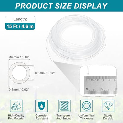 uxcell 1/8 Inch Clear PVC Tubing, 3mm ID x 4mm OD - 15ft PVC Tube Lightweight Vinyl Hose, Transparent Flexible Plastic Water Tubing for Air Oil Water Transfer Aquarium Irrigation - size: 3mm ID x 4mm OD