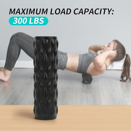 High-Density Vibrating Foam Roller Black with 4 Customizable Speeds for Deep Tissue Massage, Muscle Recovery and Pain Relief -Rechargeable with Portable Bag