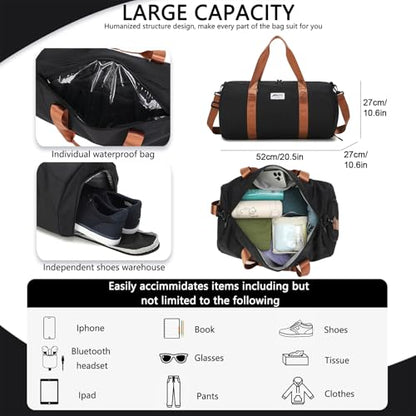 BESMART Gym Bags for Men with Side Pocket,38L Large Sports Gym Duffle Bag | Adjustable Strap&Shoe Compartment, Waterproof, Spacious, Wet Pocket, Durable Duffel Bag for Gym,Travel, Fitness,Black/Brown - color: Black-brown