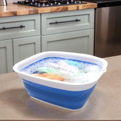 SAMMART 7.7L (2 Gallon) Collapsible Tub - Foldable Dish Tub - Portable Washing Basin - Space Saving Plastic Washtub (Blue, S) - color: Blue, size: Small