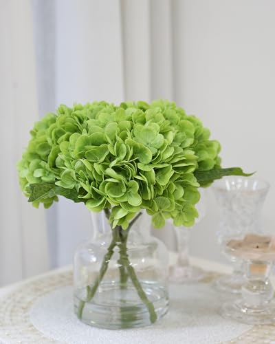 Lifelike Artificial Hydrangea Arrangement in Decorative Vase - Real Touch Fake Flowers for Home, Office, Bathroom or Water Bar Decor, Elegant Table Centerpiece (No Water Needed) (Green) - color: Green