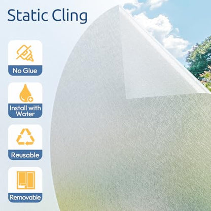 rabbitgoo Window Privacy Film Frosted Glass Film, Decorative Cling UV Sun Blocking Decals, Frosting Window Clings for Home Bathroom Door Coverings, 35.4 X 157.4 inches - size: 35.4" X 157.4"