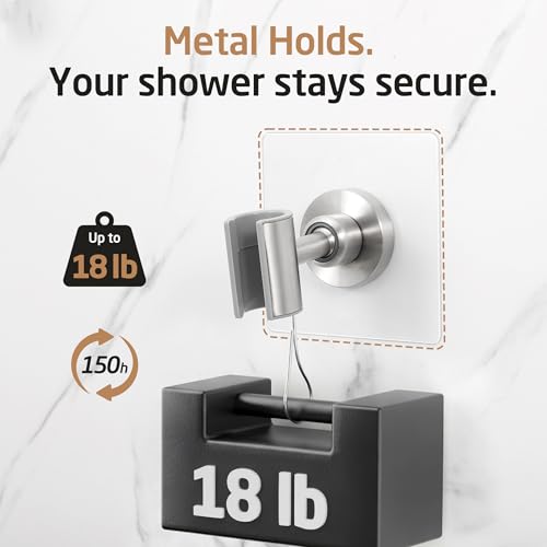 KES All Metal Shower Head Holder Adhesive, Dual-Size Opening Handheld Shower Head Holder Wall Mount for Standard & Oversized Shower Hose, Adjustable Shower Wand Holder, Brushed Steel, C208DF-BS - style: Brushed Steel