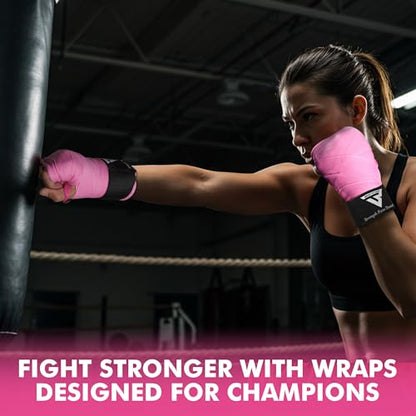 Boxing Hand Wraps, 180 Inches Inner Gloves with Thumb Loop | Elasticated Knuckle Protection for Martial Arts | Soft Under Mitts for Muay Thai, Kickboxing, MMA, Punching Bag Men Women - color: Pink
