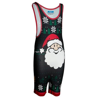 KO Sports Gear Adult Wrestling Singlets, Funny & Holiday Designs, XS-3XL - color: Ugly Christmas Sweater, size: Small
