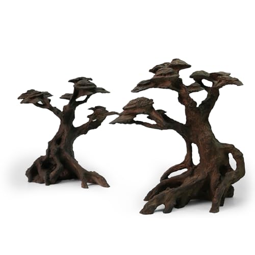 FZONE Resin Aquarium Driftwood, Aquarium Tree Decoration for Nano Aquascaping and Hardscape - size: 02Driftwood: 6.7×6.3×3.1"/ 5.5×4.7×2.0"