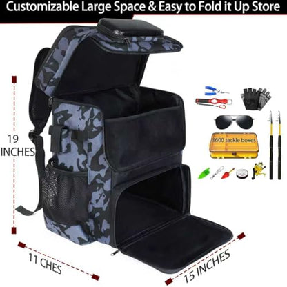 Fishing Backpack with Rod Holder, Large 50L Tackle Bag Water Resistant Tackle Backpack Heavy Duty Fishing Bag Gift for Men Woman