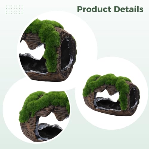 Brown Barrel Fish Tank Ornament, 12 Cm Aquarium Decoration with Mossy Accent, Resin Fish Cave for Shelter