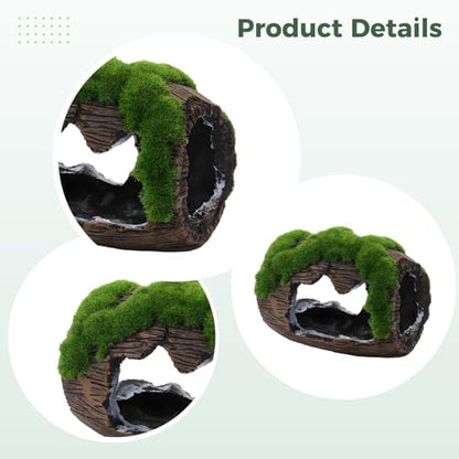 Resin Fish Cave, 4.7 in Barrel Fish Tank Ornament with Mossy Accent, Vintage Wine-Barrel Style, for Fish & Shrimp, Brown