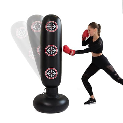 Punching Bag with Stand Adult,Kizcmvre Inflatable Freestanding Heavy Duty Boxing Bag,Women Men Training Equipment Exercise Boxing Standing Punching Bag (Black).